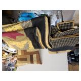 Tan/brown & Blue/tan/red Blankets &  Brown Pillow