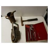 Antique Watering Can, Hammer, Ratchet Strap And