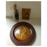 Vase Of Feathers ,wooden Plate And Wall Plaque