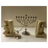 Angel Bookends Candle Holder And Glass