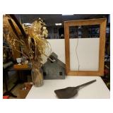 Wood Frame, Fireplace Shovel, Flowers And Metal