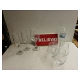 .Christmas Sign, Stemware And Glasses
