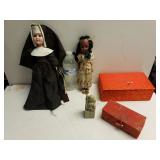 Vintage Dolls And Asian Box With Figurine