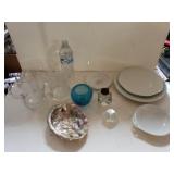 Plates, Muggs, Crystal Lighter And Paperweight .