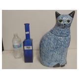 Cobalt Base And Cat Cookie jar