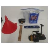 Funnel, Mallet, Level, Turpentine And Reel