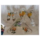 Peach Gold Rimmed Bowl, Salt/pepper Shakers,