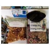 Assorted Pillows,  Furry Hat, Snow Grabbers