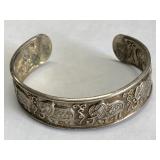 Vintage Figural SILVER ELEPHANT BRACELET Cuff -