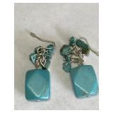 Turquoise Natural Carved Stone Earrings w/Silver