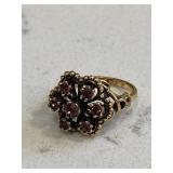 Vintage 1970s Amethyst Cluster Gold Ring Marked