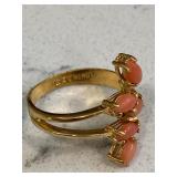 Vintage Pink Coral Gold Ring Marked 18K HGE