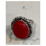 Southwestern Red Coral Gemstone Ring Marked 925