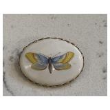 Vintage Porcelain Butterfly Cabochon Brooch