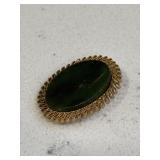 Vintage Emerald Gemstone Brooch Gold Tone