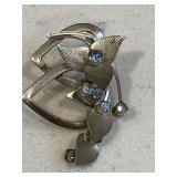 1960s Vintage Hearts w/ Blue Topaz Brooch