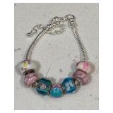 Art Murano Blue & Pink Bead Bracelet Some .925