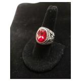Mens Size 9 Stainless Steel Ring With Red stone