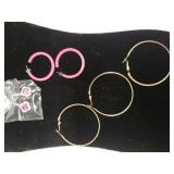 Pink With Silver Tone Earrings, Gold Tone Hoop