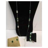 Emerald And Blue Beaded Necklace, Bracelet And