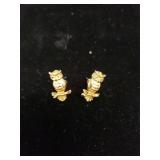 Gold Tone Owl Earrings. No Markings