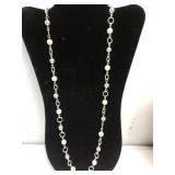 Silver Tone And Pearl Like Necklace.  No Markings