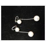 Silver And Pearl Dangle Clip-on Earrings. Marked