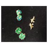 Shamrock, Flower And Puppy Gold Tone And Green