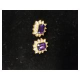 Gold Tone Earrings With Purple Stone