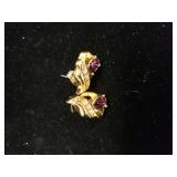 Gold Tone With Purple Stone Earrings.  Marked