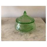Depression glass green covered dish