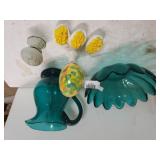 Decorative Eggs, Teal Bowl & Pitcher