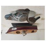 Wooden Boat Model & Decorative Fowl Display