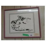 The Contented Pig Serigraph. Artist Rose Doster.