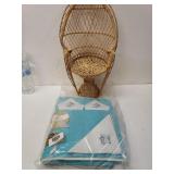 52x70 Tablecloth With Napkins & Woven Doll Chair