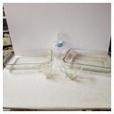 2 Clear Glass Casserole Dishes And Sugar And