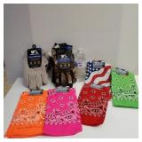 2 Brand New Gloves And 5 Brand New Bandanas