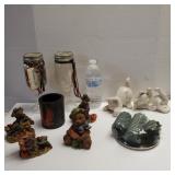 Ceramic Cats, Candle Set, Mason Jars, And Bears