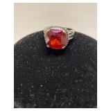 Ladies Red Stone Fashion Ring - Marked 925 Size