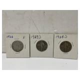 (3) Standing Liberty Quarters - 1926, 1927D,
