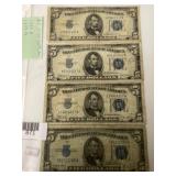 (4) $5.00 Silver Certificates - 1934A, 1934A,