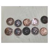 Indian Head Cent Lot of 10 w/Full Dates