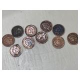 Lot 10 Indian Head Cents w/Full Dates