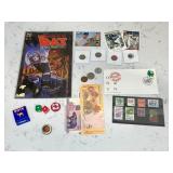 Batman Comic + Collectibles lot Stamps Coins etc