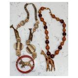 Lot Handcarved Giraffe Lion Necklaces