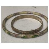 Vintage Bangle Bracelets Cloisonné and Gold Tone
