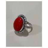 Red Coral Gemstone Ring Marked .925