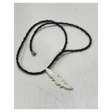 Hand Carved Vintage Ivory Aligator w/Obsidian