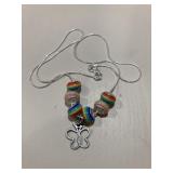 Art Murano Bead .925 Necklace Butterfly Rainbow