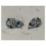 Signed Lisner Vintage Blue Rhinestone Earrings
